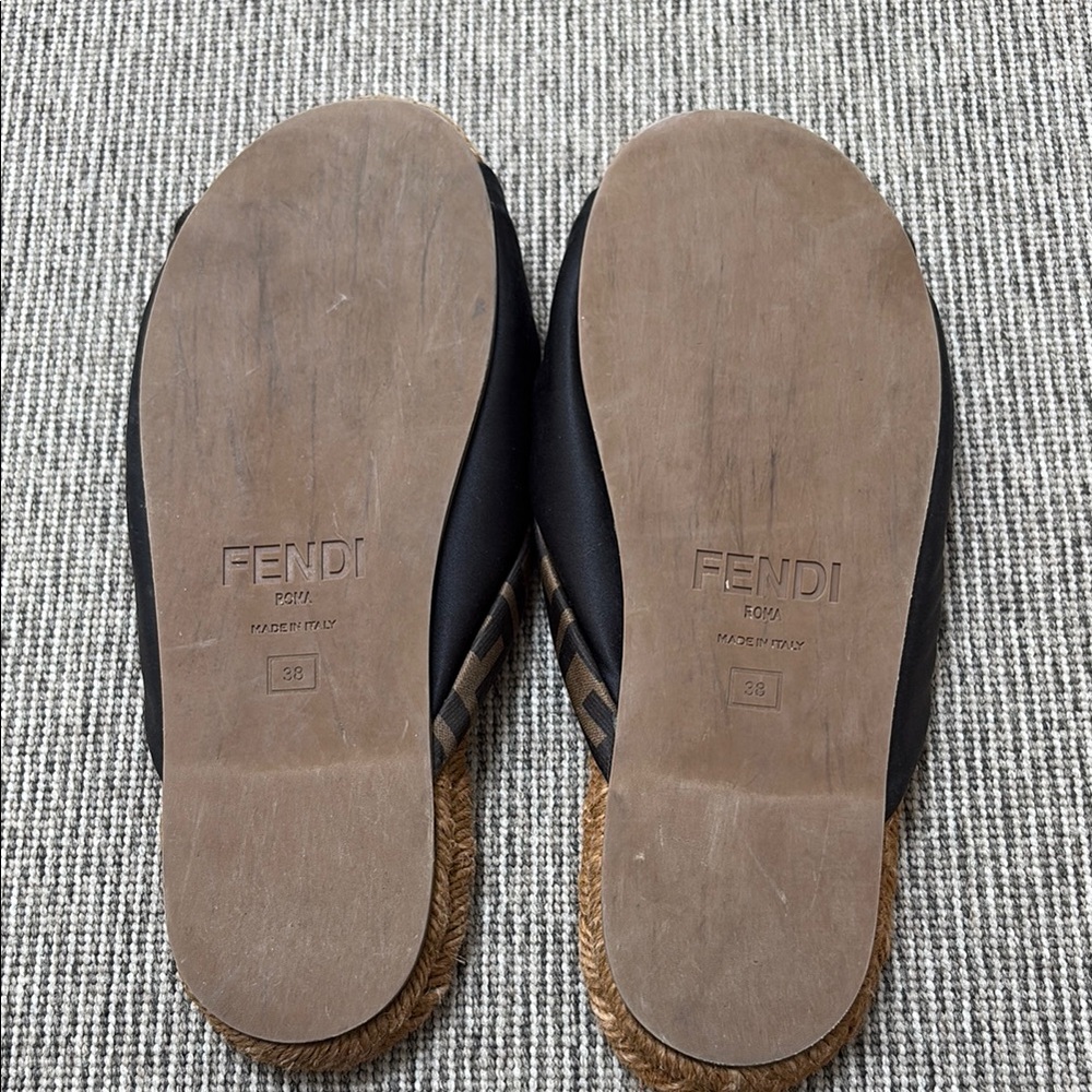 Fendi Brown Logo Crossband Rope Slide Sandals - Picture 2 of 8